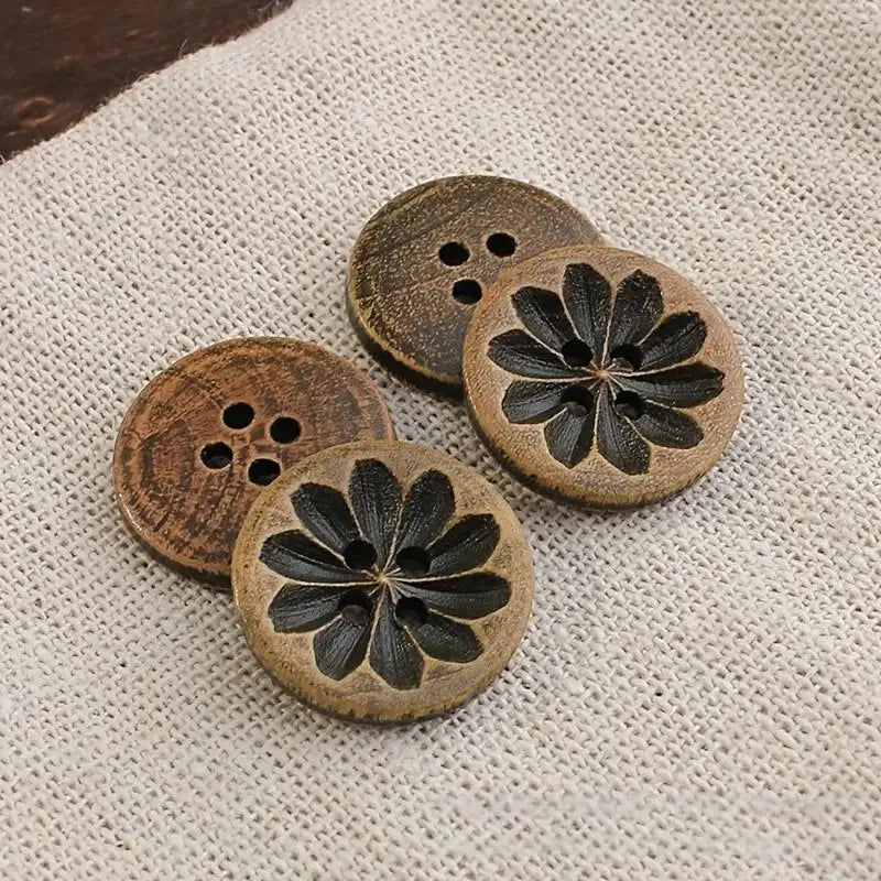 20pcs 18mm Vintage-Inspired Dark Brown Wooden Buttons with Intricate Carvings - Ideal for DIY Shirt Cardigan Sweater and Blazer
