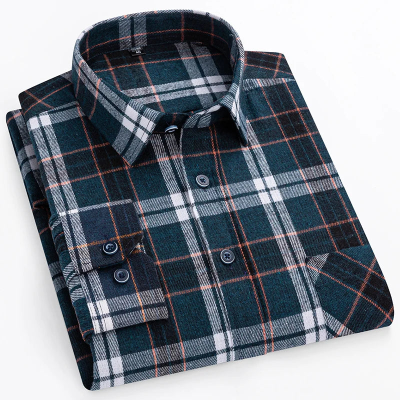 New Men's Vintage Plaid Flannel Shirt Long Sleeve 100% Cotton Fashion Casual Soft Standard Fit Men's Shirt Large Size 7XL 8XL