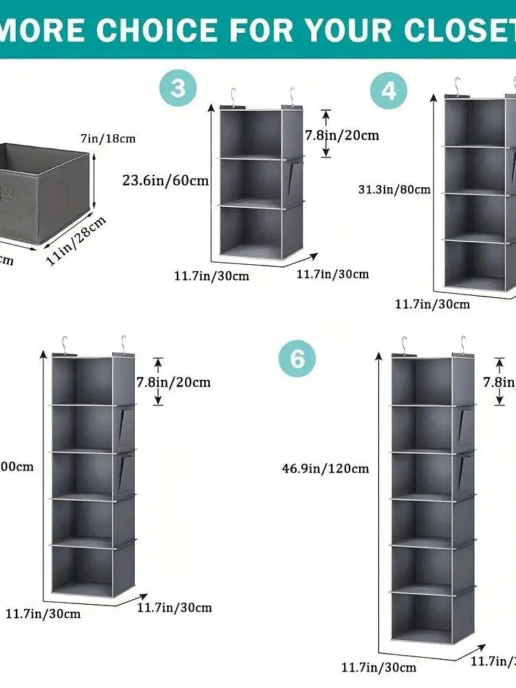 JupiGlow Six-Shelf Hanging Closet Organizer with Two Hooks