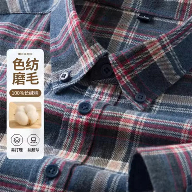 100% Cotton Flannel Shirt Men's, Plaid Casual Jacket, Anti-Wrinkle, Multi-Color Gold Quality Multi-color Checkered Shirt 7XL 6XL