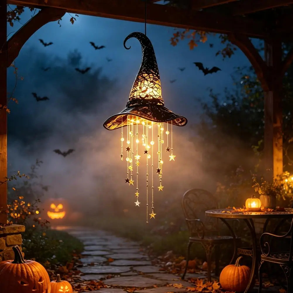 JupiGlow Lighted Witch Hat Hanging Ornament with Stars