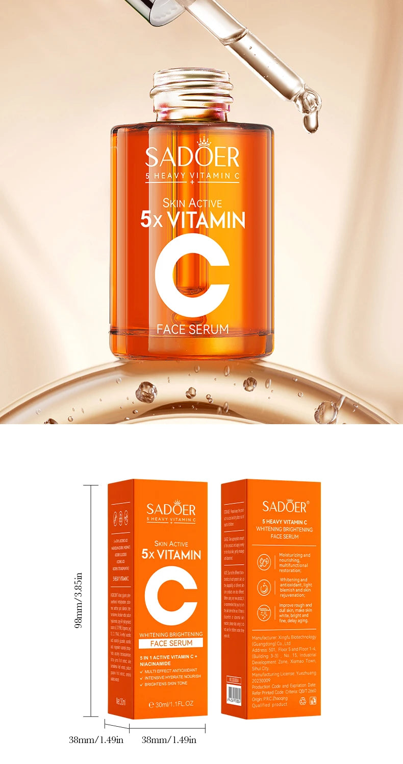 SADOER Vitamin C Whitening Face Serum for Facial Moisturizing Anti Wrinkles Anti-aging Facial Essence Skin Care Products