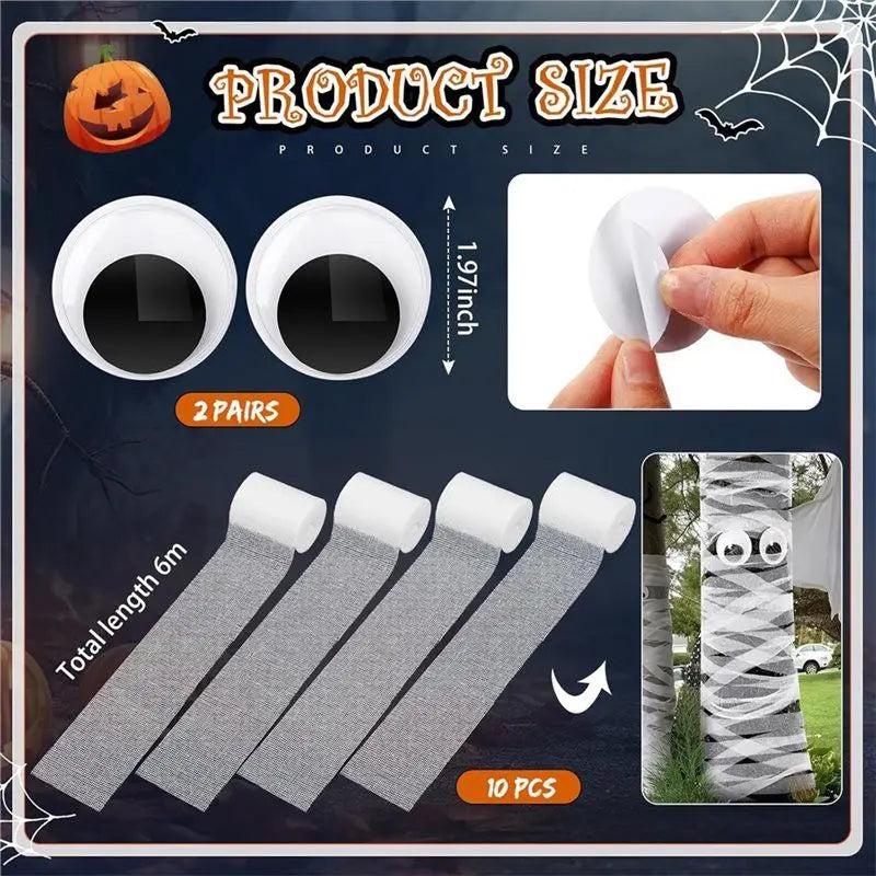 -November Halloween For Yards Decoration DIY Wrap Kit Featuring Gauze Bandage Wrap& Scary Eyeball Stickers Tree