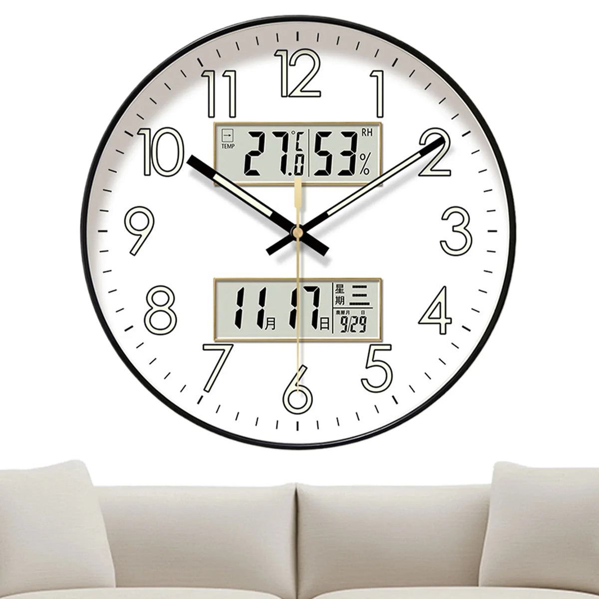 Modern Digital Wall Clock, Circular Plastic Design with 10, 12 or 14 Inch Size Options for Contemporary Home Décor - product view 6