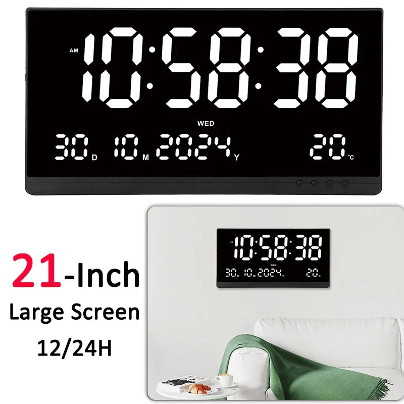 21-Inch Digital Wall Clock, LED Calendar, Temperature Display, 12/24-Hour Format, Adjustable Brightness, USB Powered - product view 6