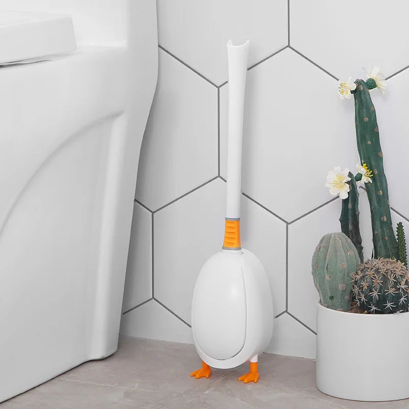 Silicone Toilet Brush Set, Long-Handled Duck Design, Wall-Mounted or Floor-Standing Plastic Bathroom Brush in 4 Colors - product view 6