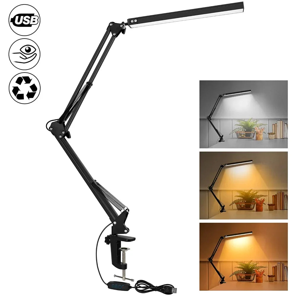 LED Clamp Desk Lamp, 10W Swing Arm Light, Dimmable with 10 Brightness Levels and 3 Lighting Modes, 5V AC - product view 6