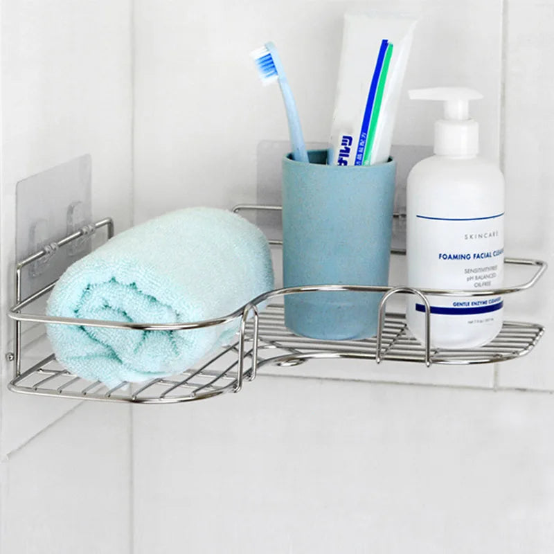 Stainless Steel Corner Shower Shelf, Adhesive Wall-Mounted Bathroom Caddy, 37 × 26.5 × 12 cm, Single-Shelf Storage Rack - product view 6
