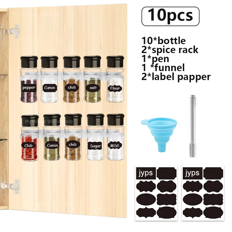 Spice Organizer Jar Set, Clear Plastic Seasoning Bottles with Labels and Pen, 5 to 20 Pieces, Optional Shelf for Salt, Herbs and DIY Supplies - product view 6