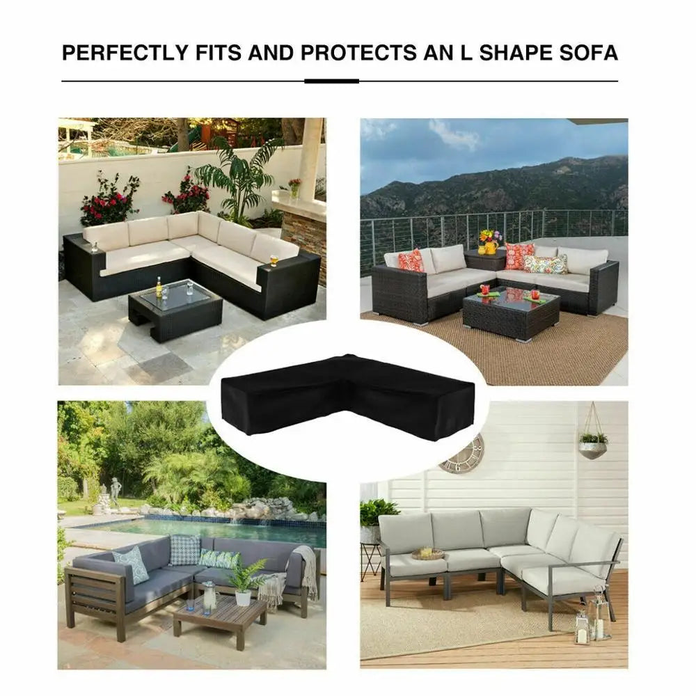 L-Shaped Patio Furniture Cover, Waterproof UV-Resistant Polyester Sofa Cover with Drawstring, Black, 10 Size Options - product view 6