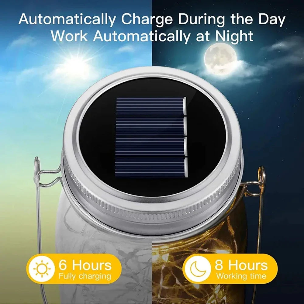 Solar Mason Jar Lantern, Dimmable LED Bulbs, Hanging Garden Light with 20 or 30 LEDs for Outdoor Decor - product view 6