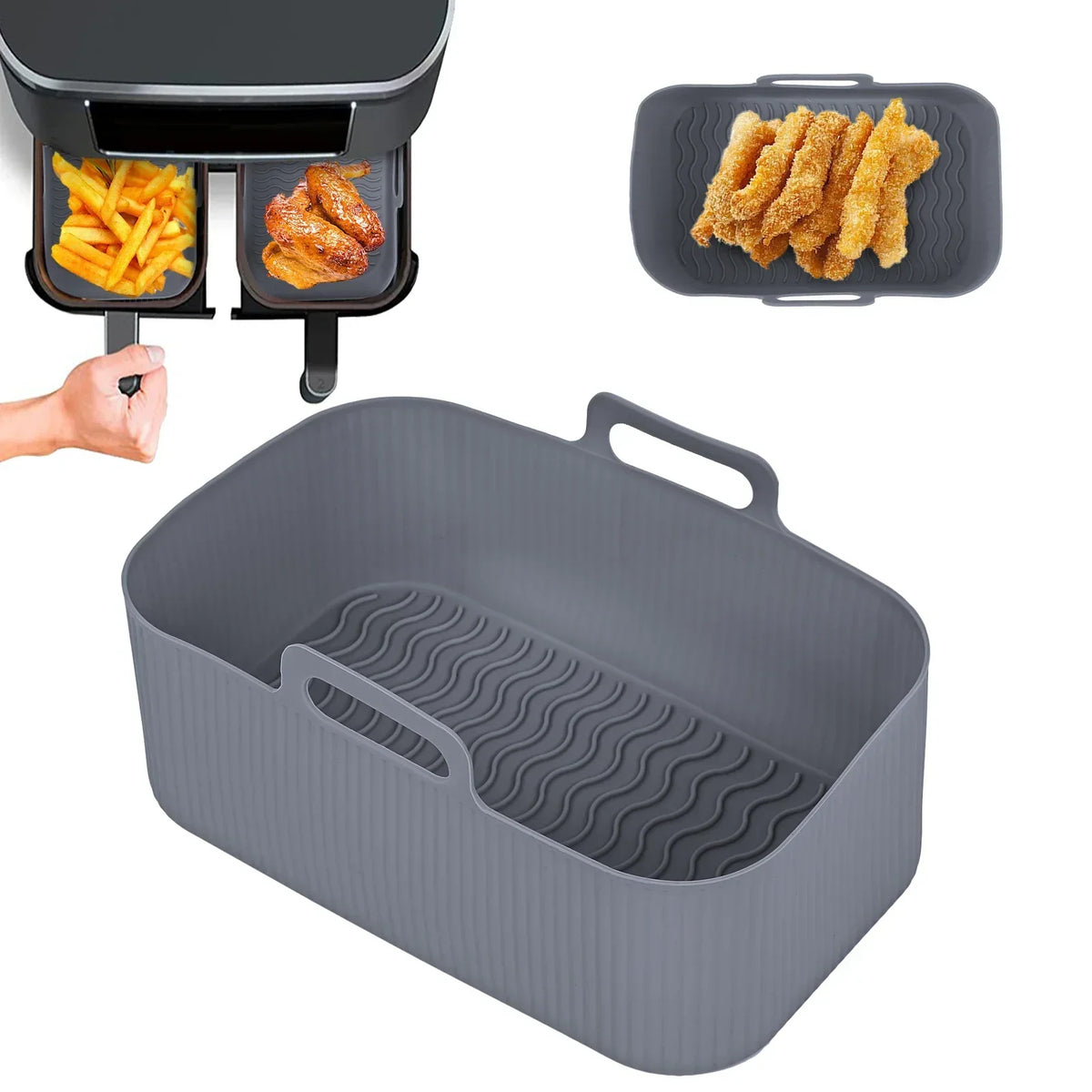 Silicone Air Fryer Liner for Double-Basket Air Fryers, Reusable 19.5 x 12.5 x 7 cm Basket for Baking and Roasting - product view 6