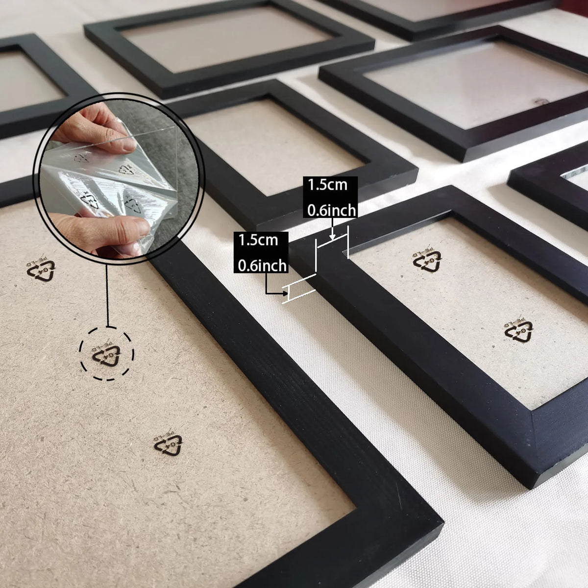 19-Piece Resin Photo Frame Set, Modern Rectangle Wall Décor in Black or Black and White Styles - product view 6