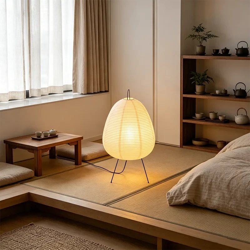 Wabi-Sabi LED Table Lamp, Iron and Paper Shade, E27 Bulb, Knob Switch, A/B Sizes, EU or US Plug for Bedroom - product view 6
