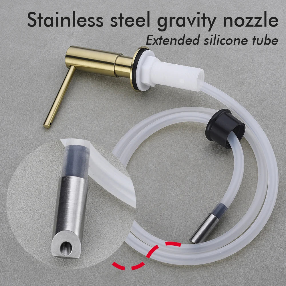 Kitchen Sink Soap Dispenser Extension Tube Kit, Stainless Steel Press Head, Rubber Hose, Deck-Mounted Connect-Bottle Design - product view 6