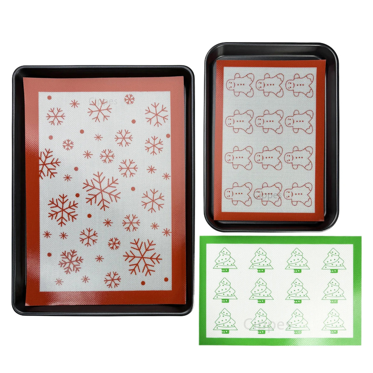Reusable Silicone Baking Mat, Heat-Resistant Christmas Cookie Liner with Gingerbread, Tree or Snowflake Pattern - product view 6