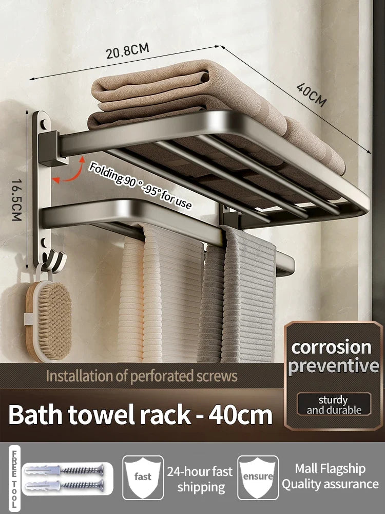 Folding Aluminum Towel Ladder Rack, Movable Holder With Hook, 40cm, 50cm or 60cm Bathroom Storage - product view 6