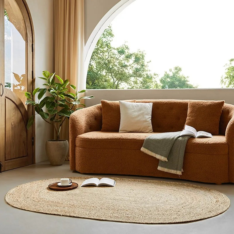 Hand-Woven Jute Rug, Natural Rectangle Area Carpet, Wear-Resistant Solid Design for Bedroom, Living Room and Entryway - product view 6