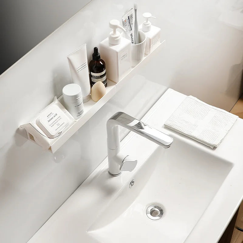 Corner Shower Shelf, White ABS Plastic Adhesive Caddy, Single-Tier No-Drill Wall-Mounted Bathroom Organizer - product view 6