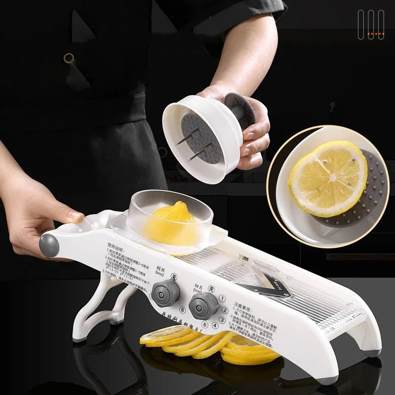 Adjustable Mandoline Slicer, Stainless Steel V-Shaped Detachable Blade, Uniform Fruit and Vegetable Cuts with Storage Basket - product view 6
