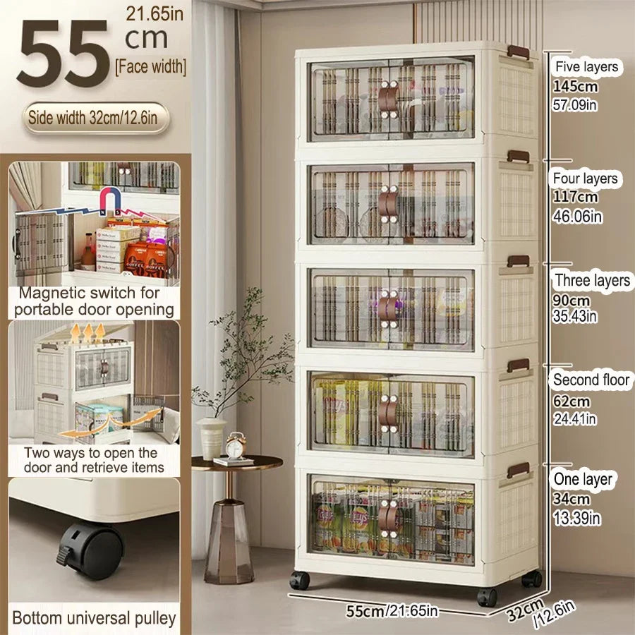 Foldable Cabinet Organizer, Dustproof PP Plastic Storage Cabinet with 1–6 Layers, 45–75cm Options and Wheel Choice - product view 6