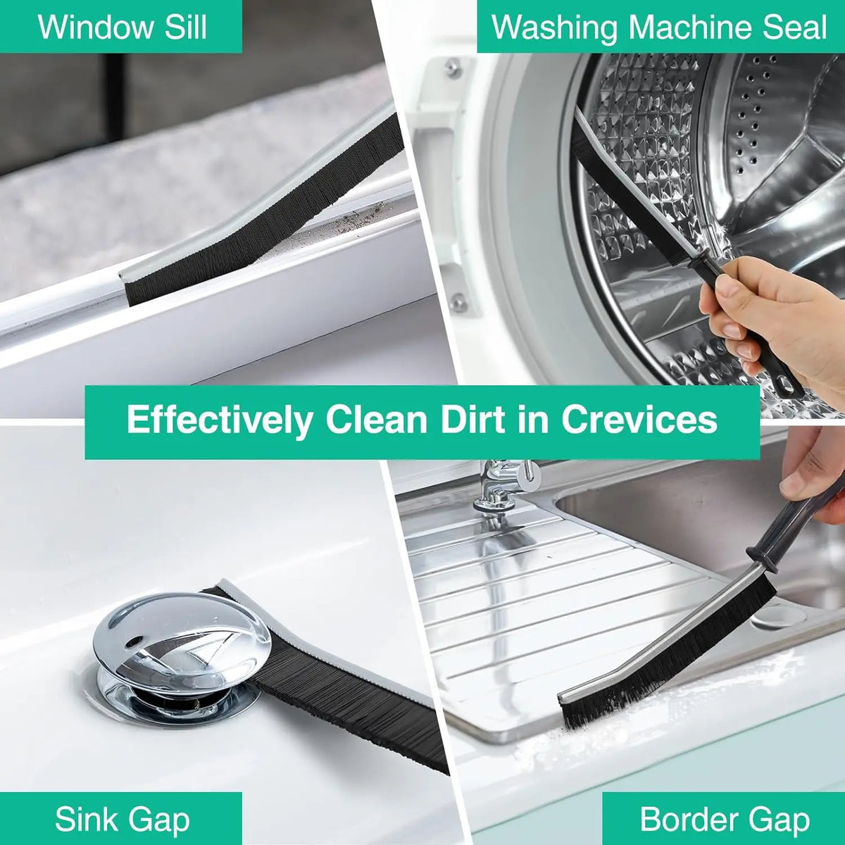 2-Piece Crevice Cleaning Brush Set, Hard Nylon Bristles, Plastic Gap Brushes with Hooks for Grout, Tracks and Tight Spaces - product view 6