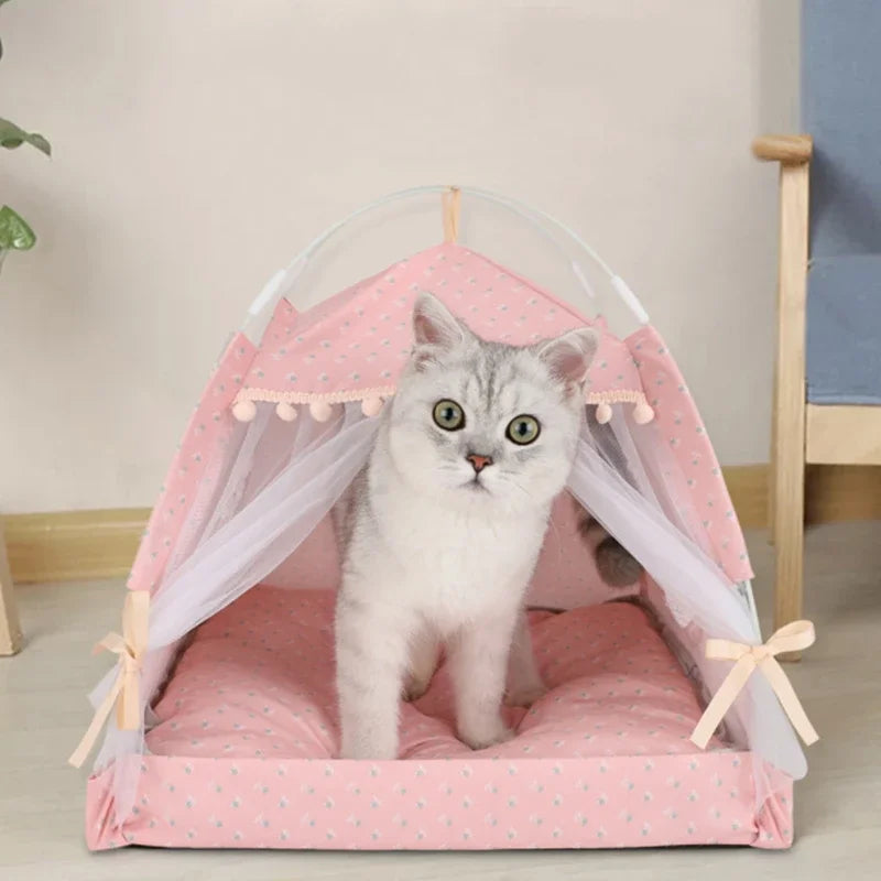 Foldable Cat Tent Bed, Flower-Pattern Fiber Pet House with Removable Design in Three Sizes for Cozy Resting - product view 6