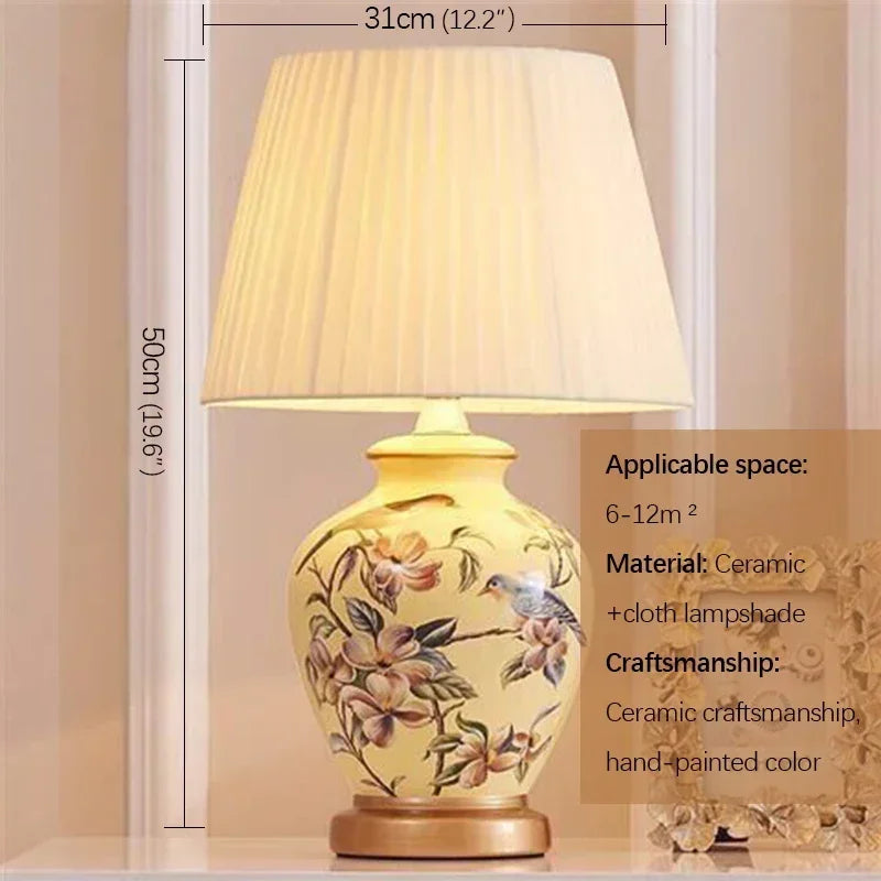 Ceramic Bedside Lamp with LED E27 Bulb, Knob Switch, AC Power, Modern Plated Design for Bedroom and Living Room - product view 6
