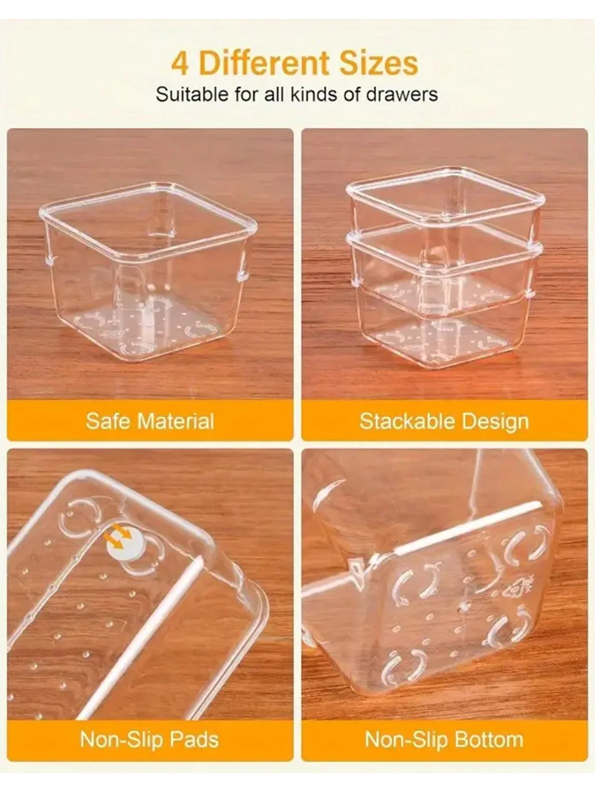 44-Piece Drawer Organizer Set, Clear Plastic Storage Boxes and Dividers for Kitchen, Pantry, Bathroom and Desk Drawers - product view 6