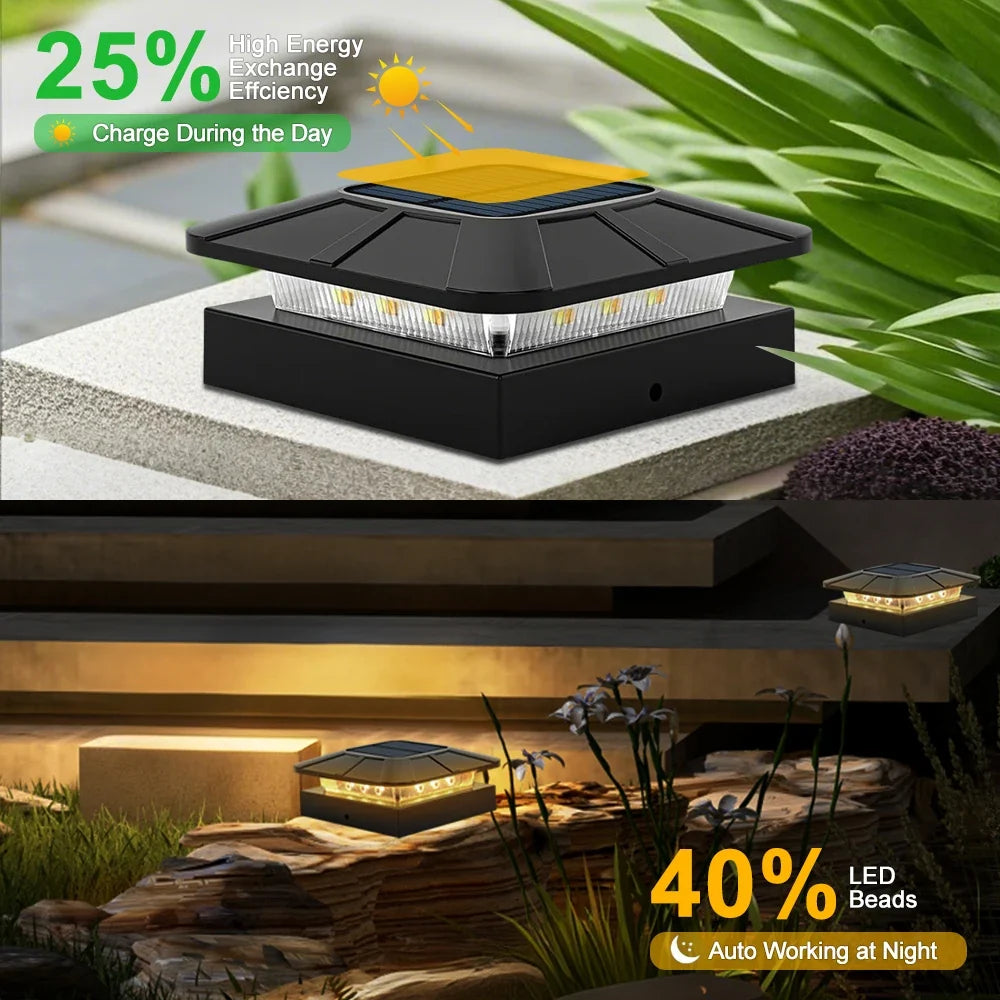 Solar Fence Post Cap Light, 3 Light Modes, 4x4 Post Fit, IP65 Waterproof ABS, Dusk-to-Dawn Outdoor Garden Patio Decor - product view 6
