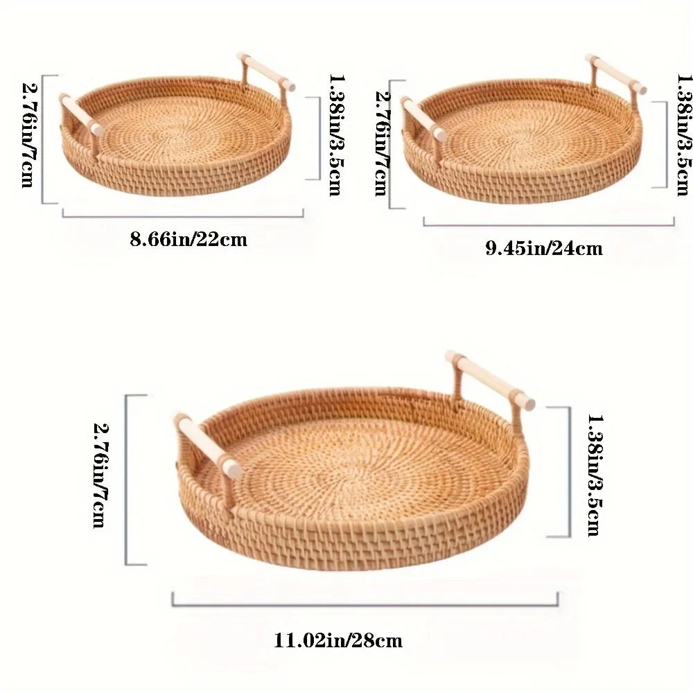 Handwoven Rattan Pantry Basket with Lid, Reusable Plant Fiber Storage Tray for Kitchen Countertops, 22, 24 or 28 cm - product view 6