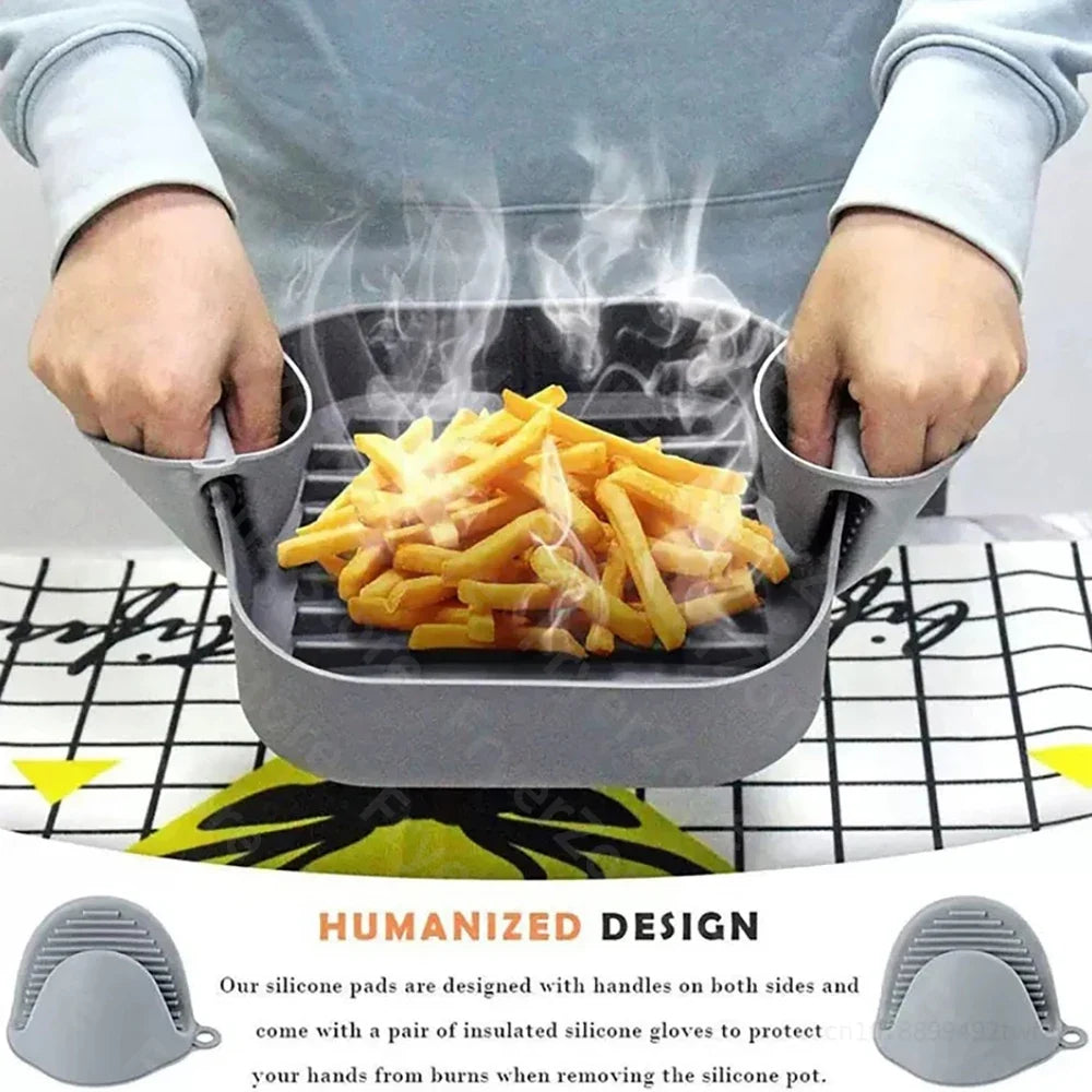 19cm Silicone Air Fryer Liner, Raised Center, Side Handles, Heat-Insulated Mittens for COSORI, Tefal and Philips Air Fryers - product view 6
