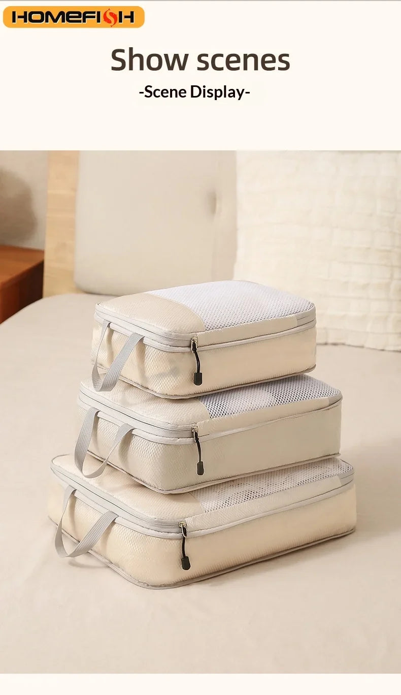 3-Piece Travel Compression Packing Cube Set, 20 x 8 x 25 cm Organizer Bags in White, Grey, Black or Blue - product view 6
