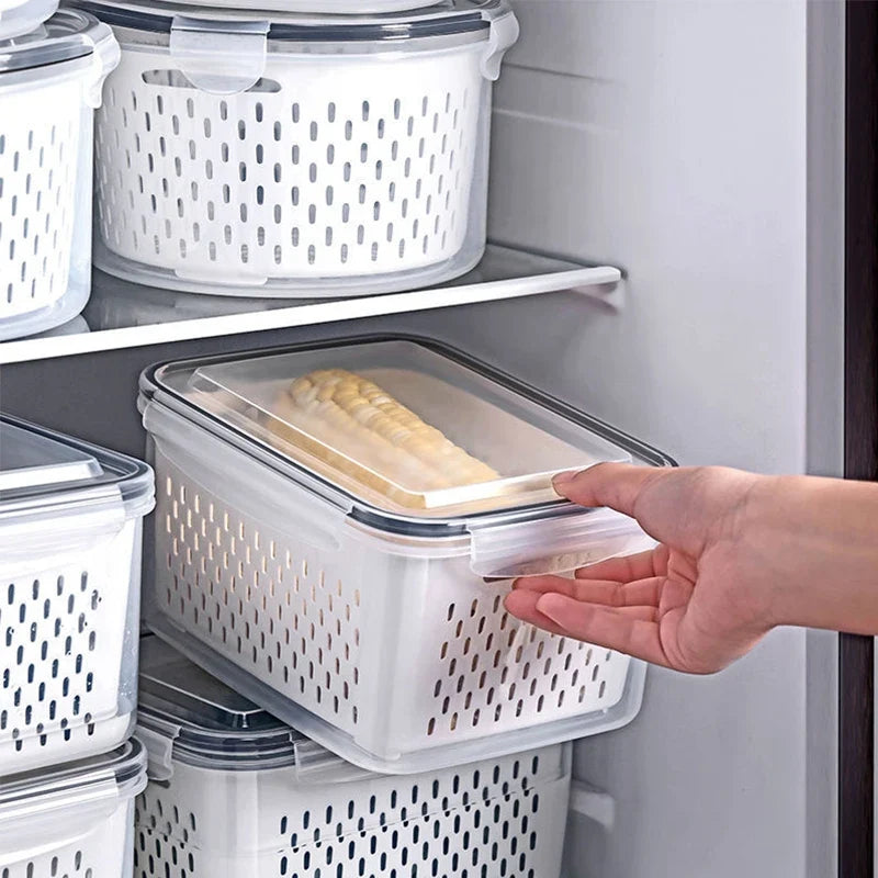 Stackable Pantry Bin, Double-Layer Drain Basket, Sealed Lid, Transparent Food Storage Box in 15CM, 19CM or 22CM - product view 6