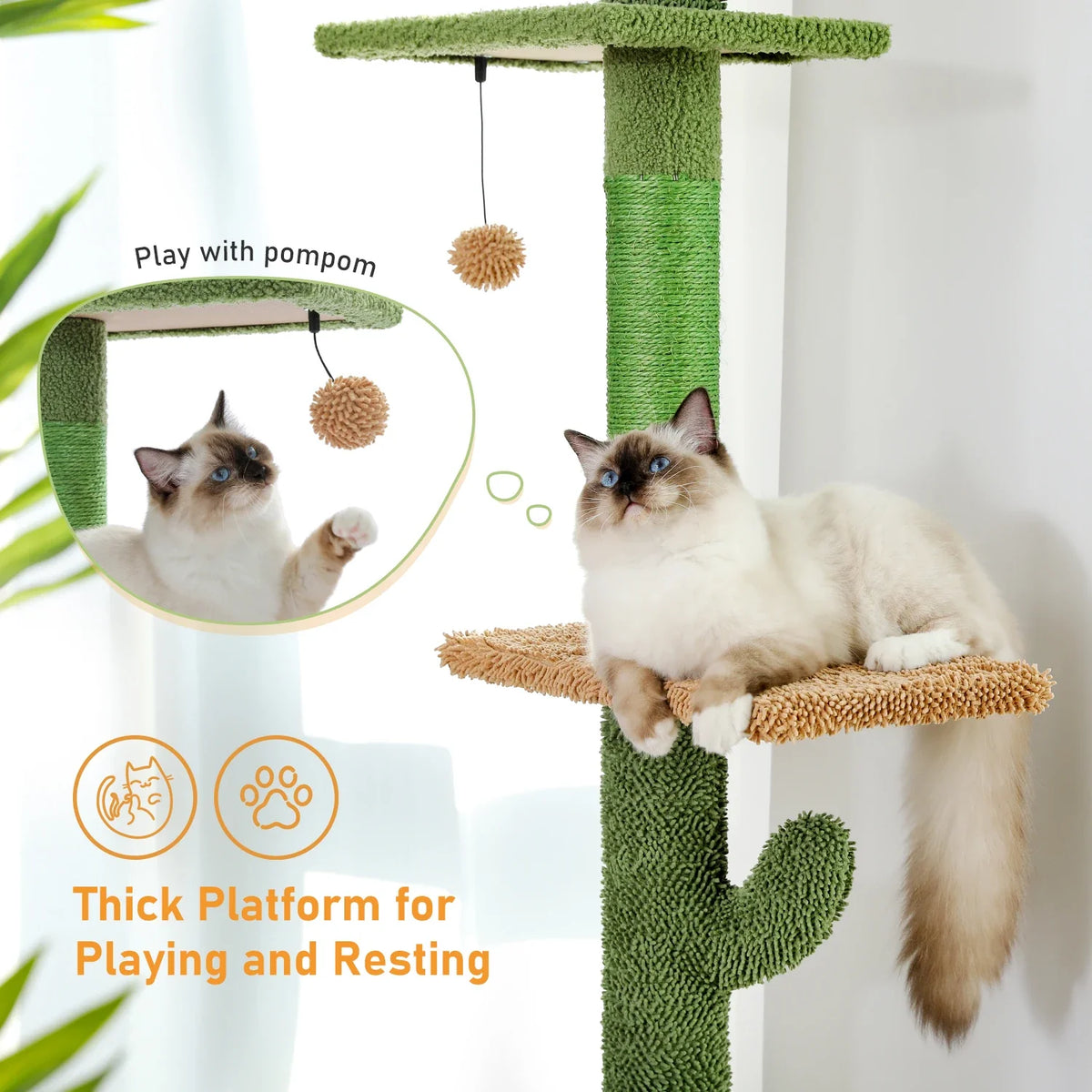 5-Tier Floor-to-Ceiling Cat Tree, Adjustable 94-108 in Tower, Sisal Scratching Posts, Hammock, Basket and Ball - product view 6