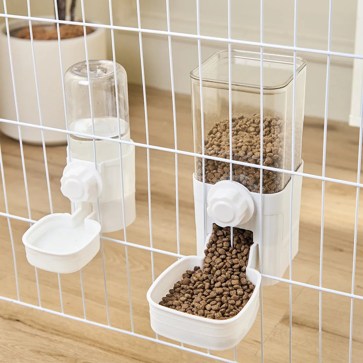 Gravity-Fed Pet Feeder and Waterer, Plastic Dog and Cat Bowl Station, Grey or White Feeder, Drinker or Set - product view 6
