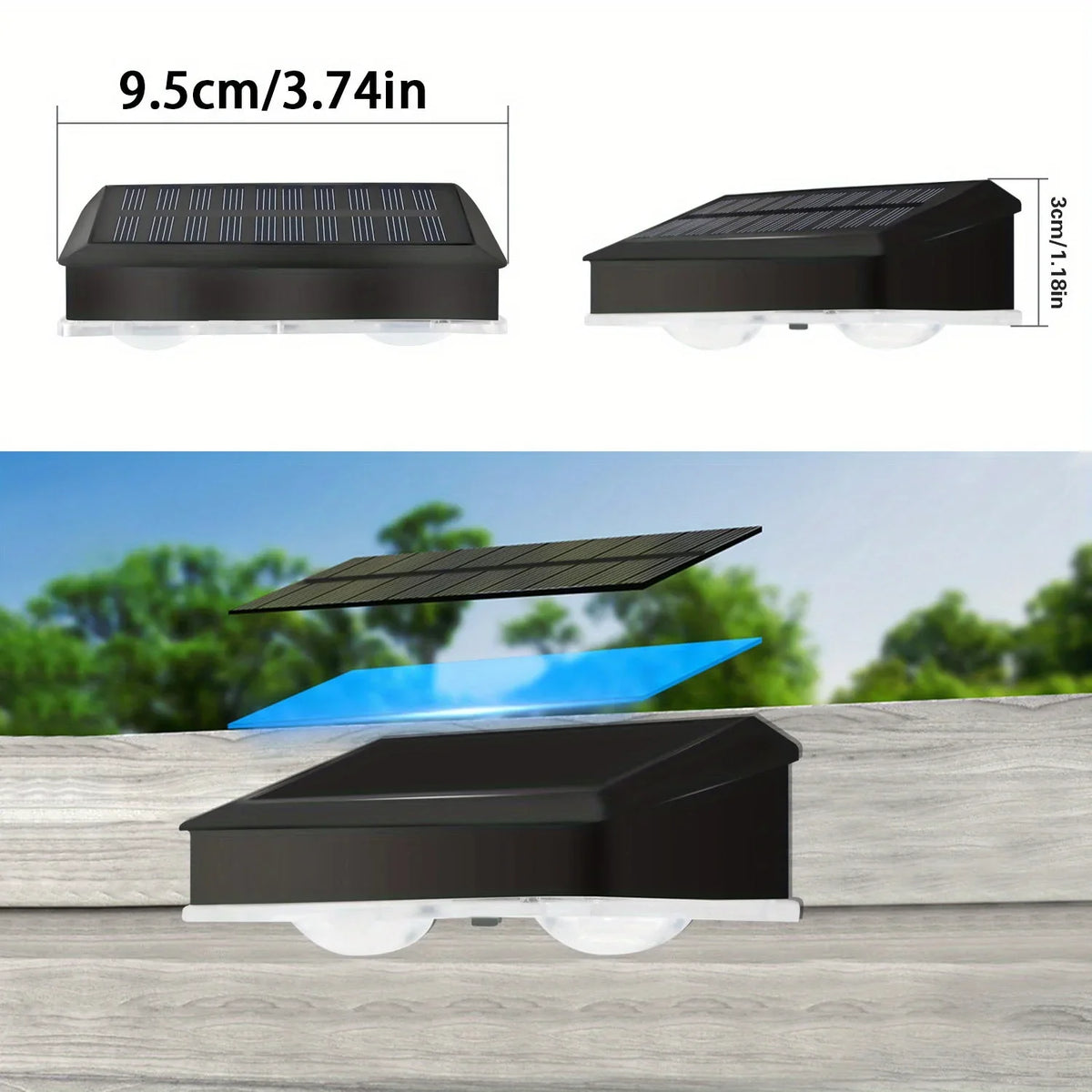 Solar Wall Lights, 2 or 4 Pack Outdoor Fence Lighting, Dimmable 0.2W Automatic Garden and Landscape Lights - product view 6