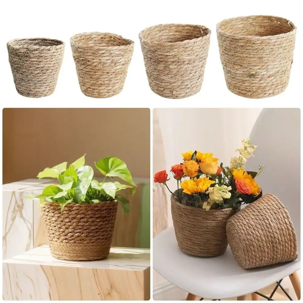Woven Plant Pot Basket, Natural Straw-Wicker Flowerpot Cover and Storage Basket in Mini, Small, Medium and Large Sizes - product view 6