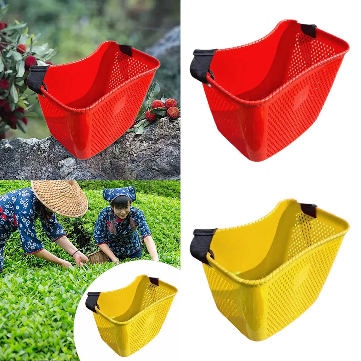 Garden Harvest Basket, Plastic Fruit Picking Bucket with Adjustable Shoulder Strap, 41 x 27 x 28 cm, Yellow or Red - product view 6