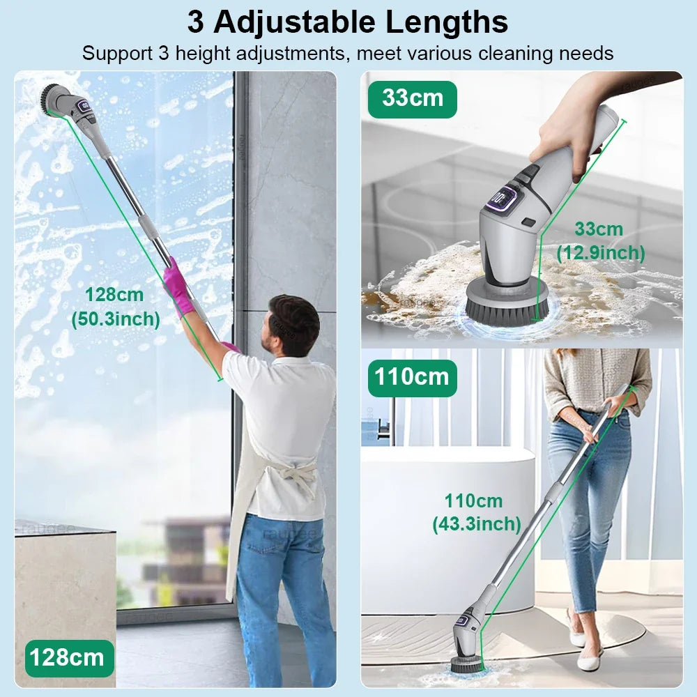Electric Spin Scrubber, 10 Replaceable Brush Heads, 3 Speeds, 180° Adjustable Handle, USB-C Charging for Bathroom Cleaning - product view 6