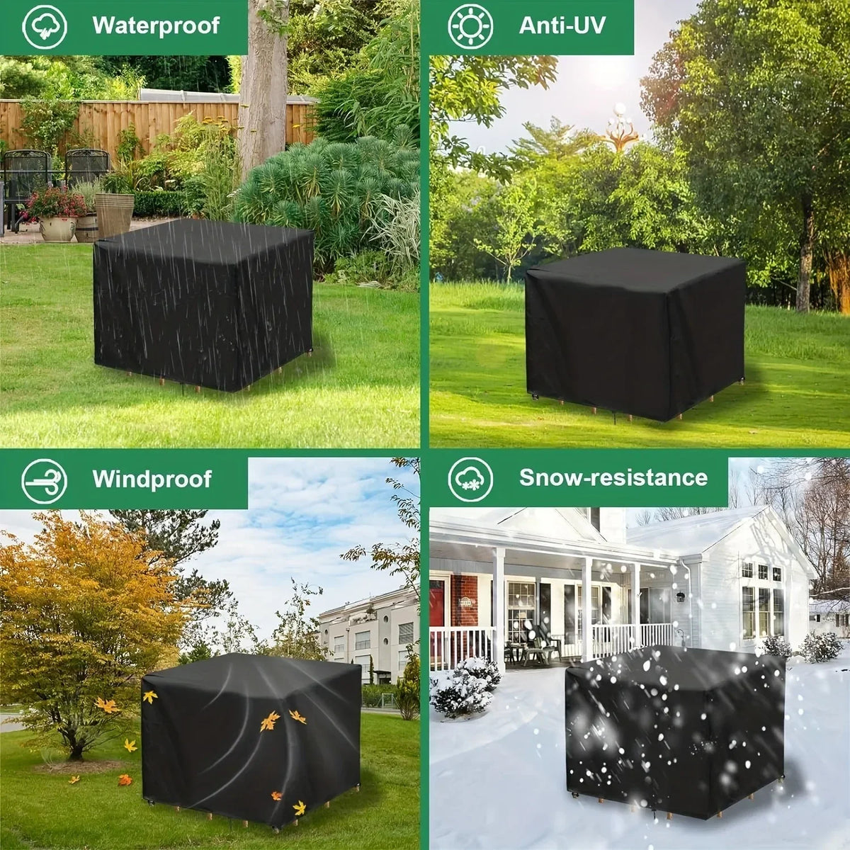 Outdoor Patio Furniture Cover, Dust-Proof Rectangular Table Protection in 10 Sizes and Silver or Black - product view 6