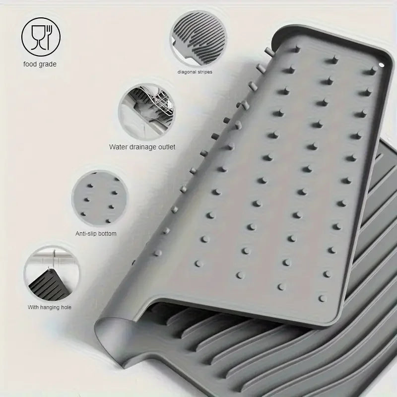 Angled Silicone Dish Drying Mat, Sloped Drainage, Heat Resistant Non-Slip Countertop Protector for Standard Sinks and Small Kitchens - product view 6