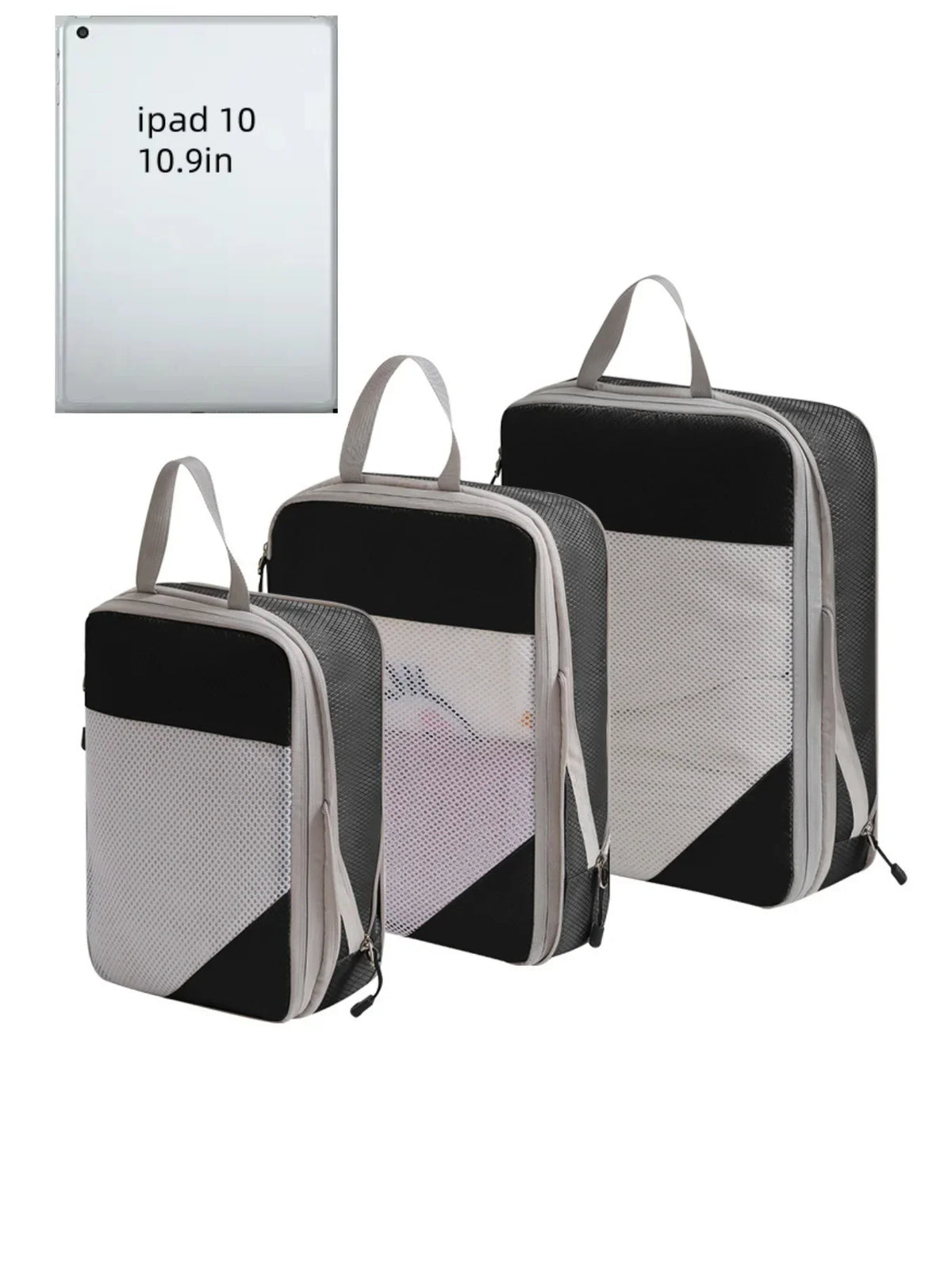 3-Piece Compression Packing Cubes, Foldable Polyester Travel Organizers for Clothing Storage, Beige - product view 6