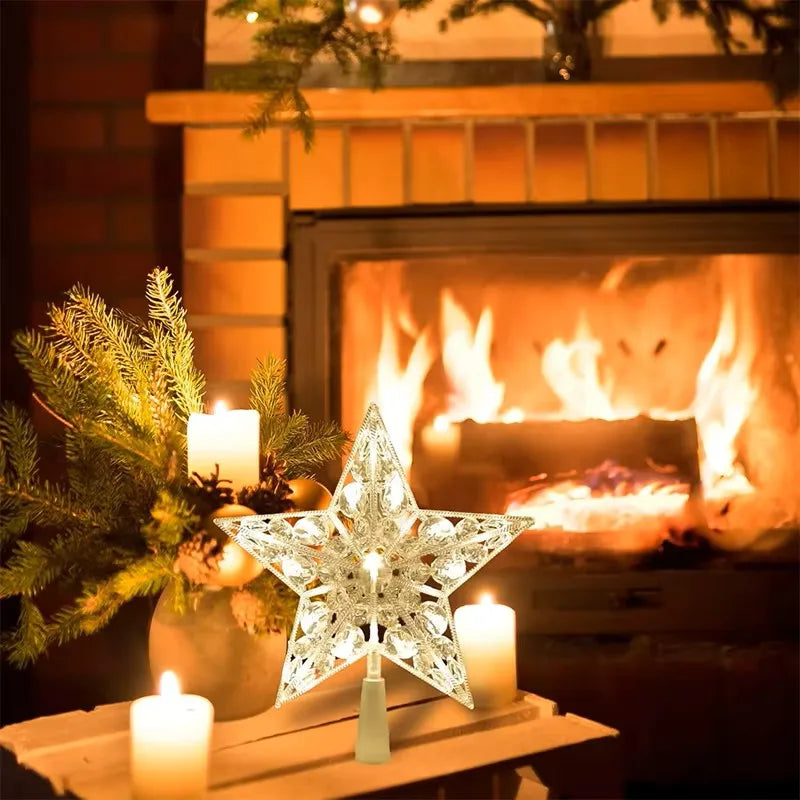 Christmas Tree Topper Star, 15 cm Transparent LED Glowing Ornament, Warm or Colorful Light for Holiday Tree Decor - product view 6
