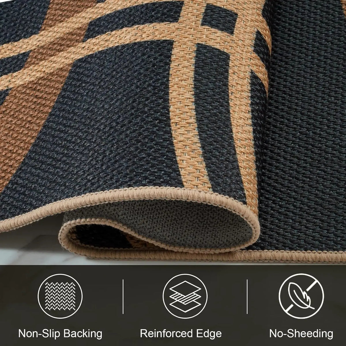 Geometric Jute Rug Style Rectangle Area Rug, Boho Machine-Made Polyester Design for Living Room, Bedroom and Entryway - product view 6