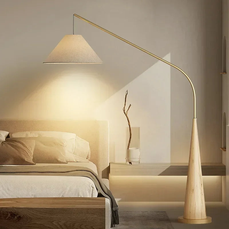 Wabi-Sabi Arched Wood Floor Lamp, Fabric Shade, AC 90-260V, Assembly Design with Warm, Cool or Tri-Color Light Options - product view 6