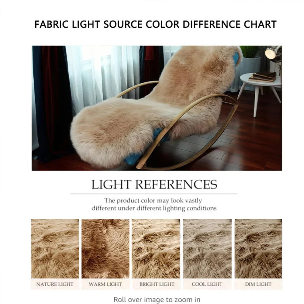 Faux Wool Fluffy Irregular Rug, Khaki Solid Anti-Slip Fade-Resistant Floor Mat in 4 Sizes for Bedroom, Living Room, Bathroom and More - product view 6