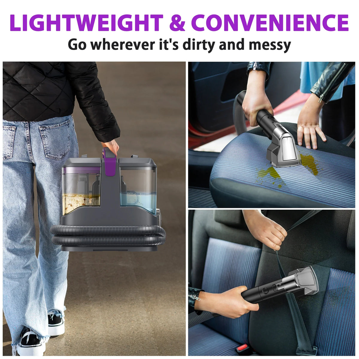 Carpet Spot Cleaning Machine, 14kPa Suction, Wet Sprayer, 1.4m Hose, 1000ml Clean and 500ml Dirty Water Tanks - product view 6