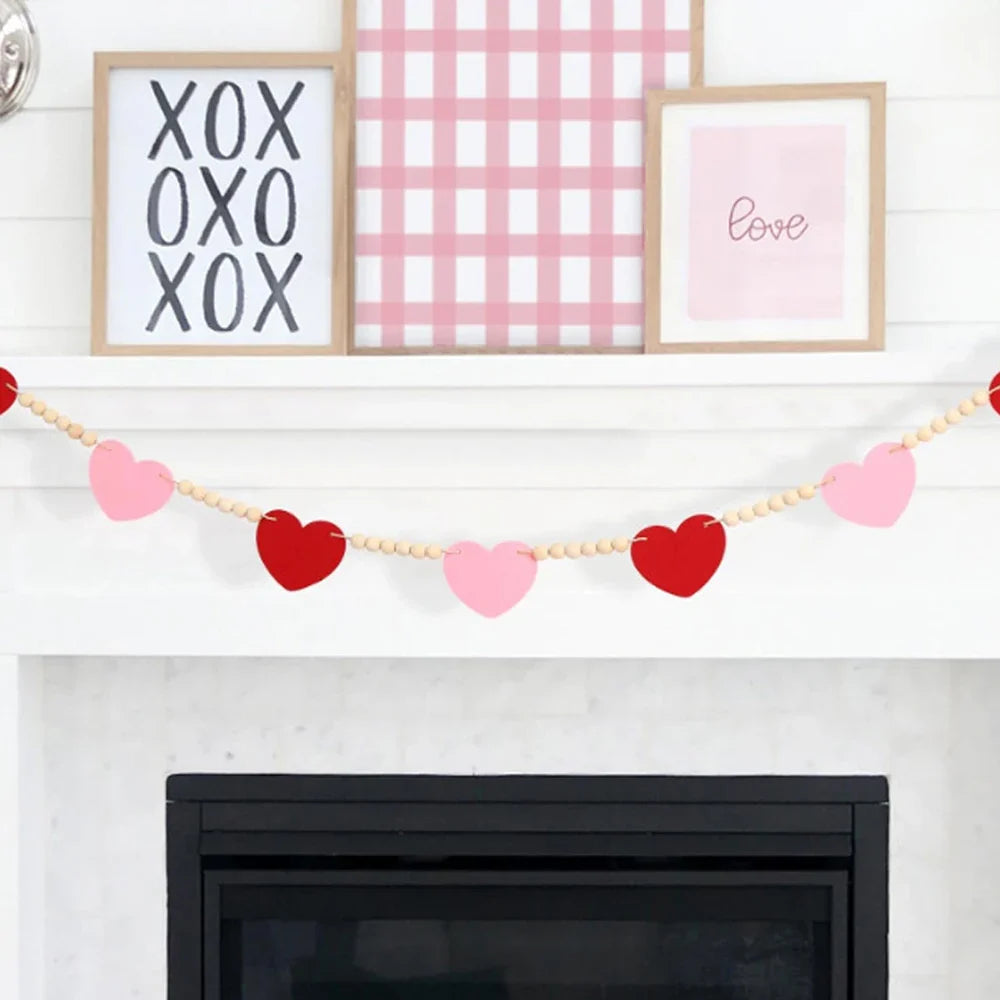 Valentine Heart Garland, 2.3m Polyester Decorative Hanging with Red Heart Design for Romantic Seasonal Home Décor - product view 6