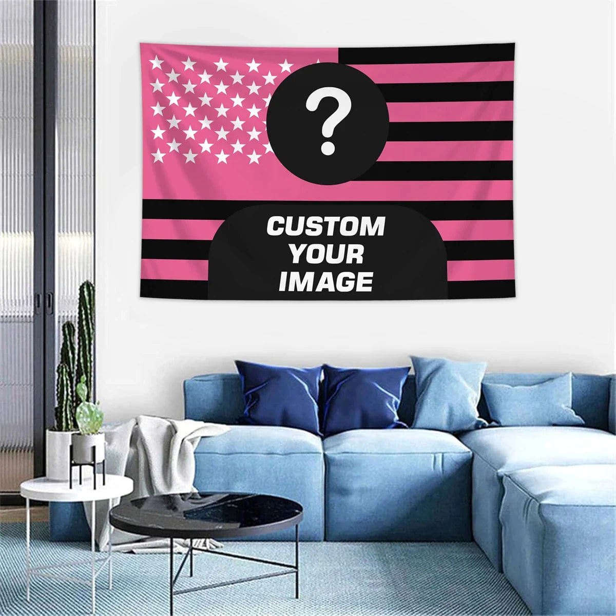 Personalized Photo American Flag Tapestry, Polyester Fabric Wall Banner, Multiple Sizes for Home and Gift Décor - product view 6